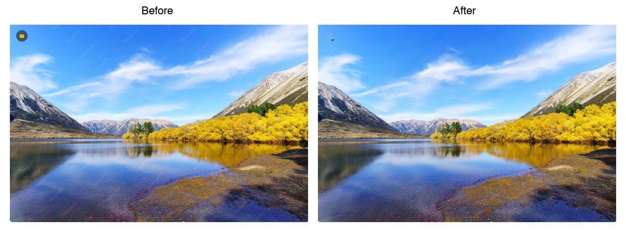 Remove tiled stock-photo watermarks from a landscape image. example image