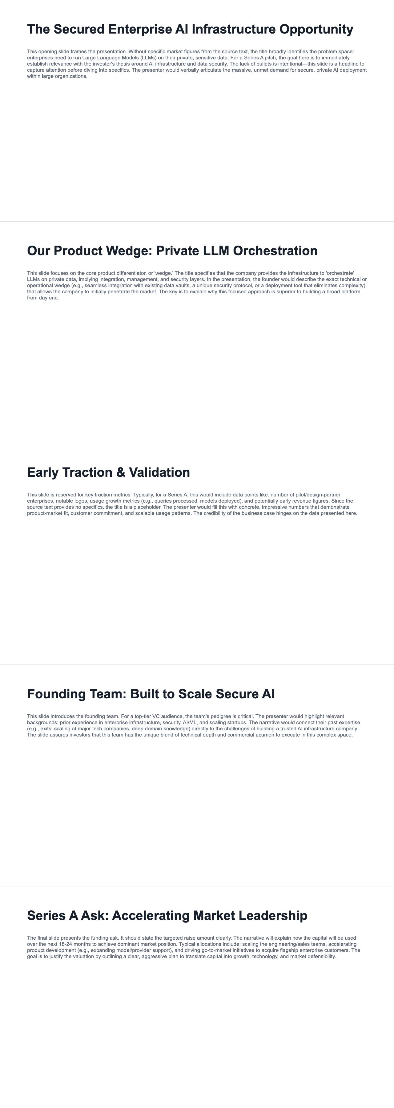 Generate a 5-slide Series A pitch deck for an AI infrastructure startup. example image