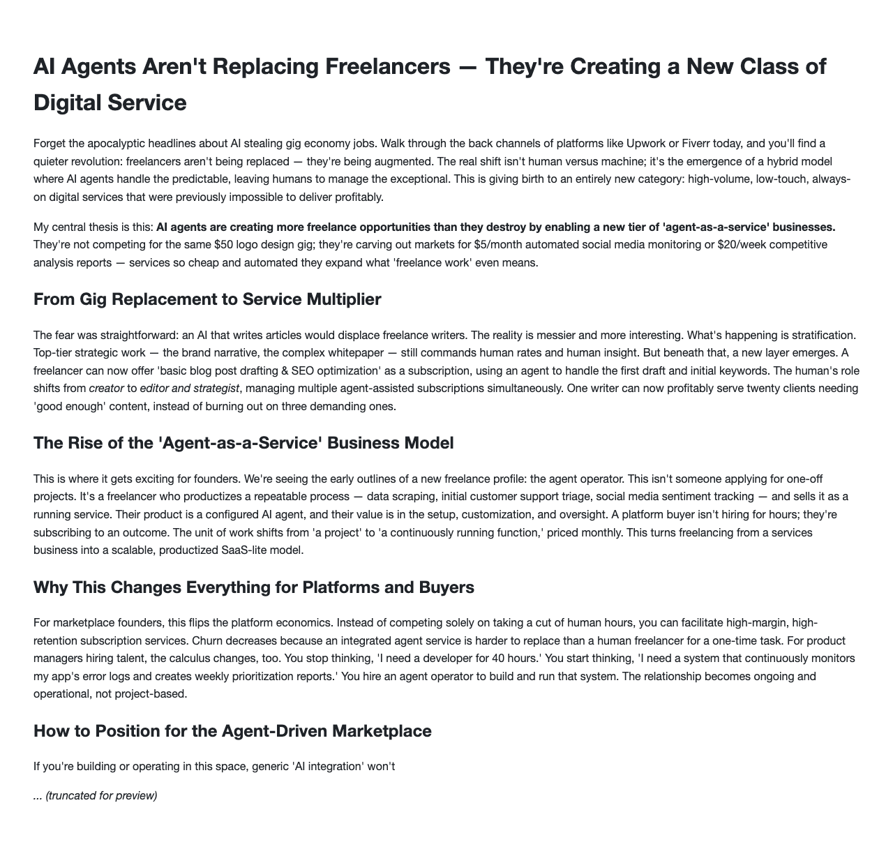 Draft a 600-word thought-leadership blog post on AI agents reshaping freelance marketplaces. example image