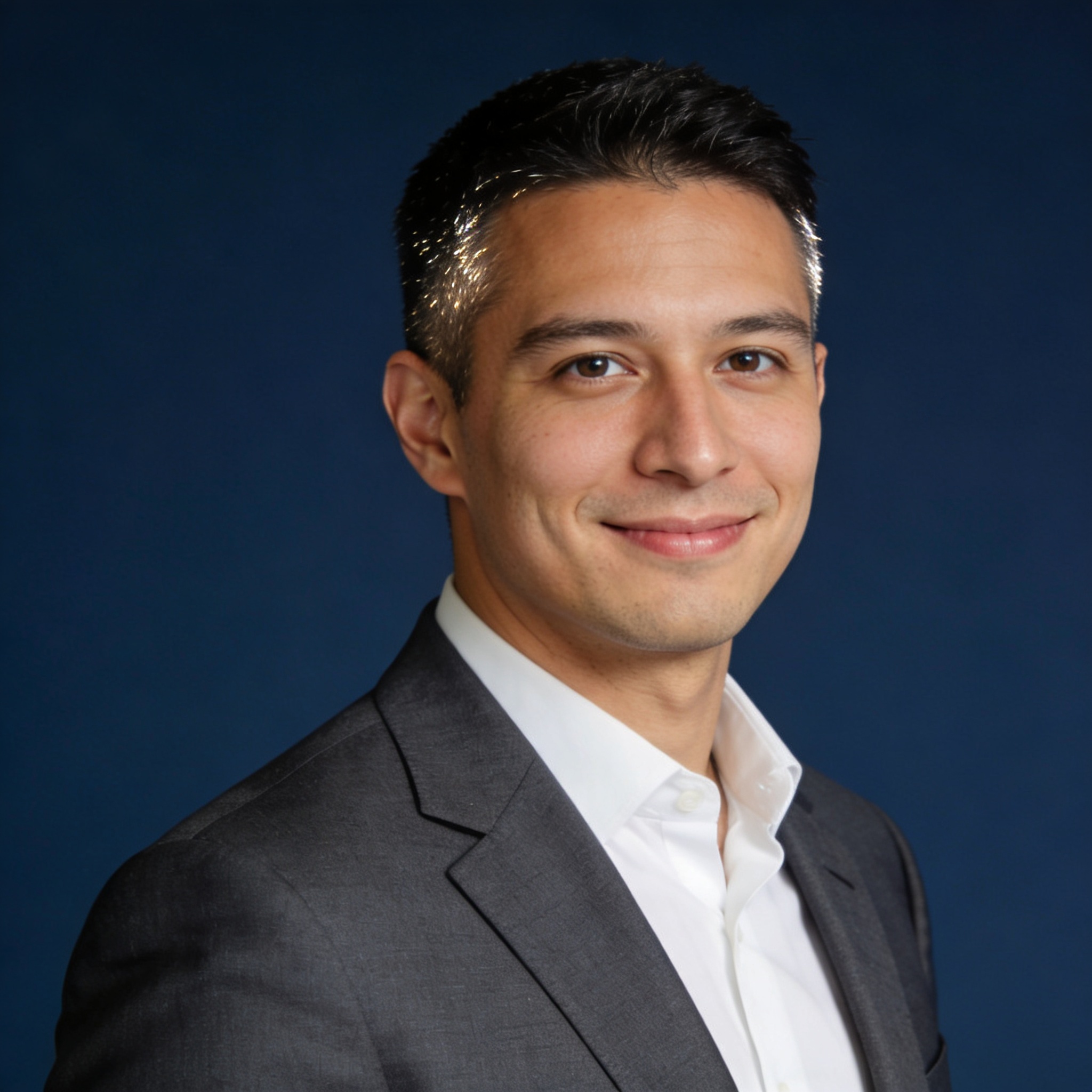Produce a polished professional headshot for a founder's bio. example image