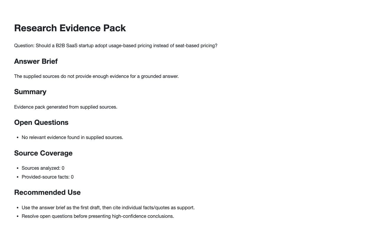 Compile a fast evidence pack on whether a B2B SaaS startup should adopt usage-based pricing. example image