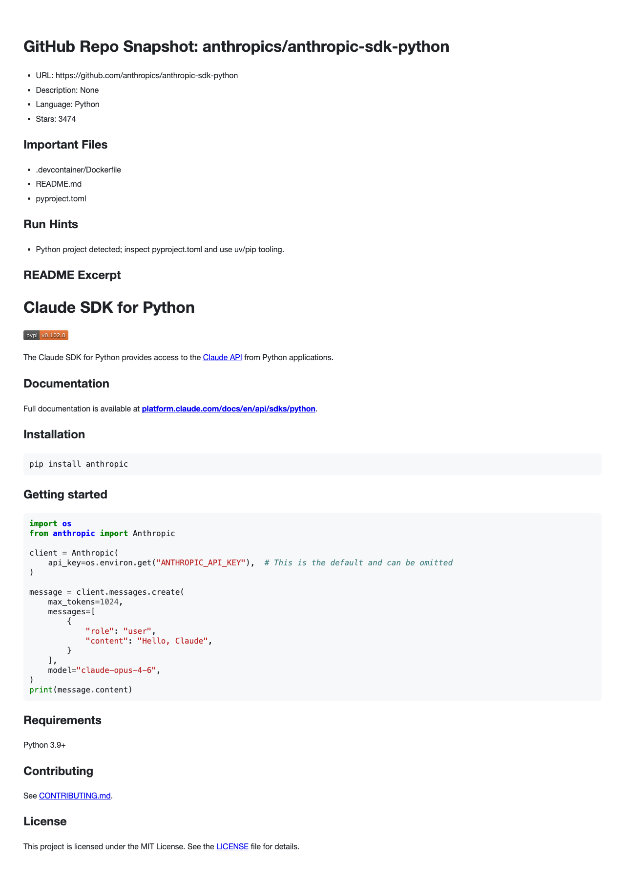 Profile a public GitHub repository's structure, languages, and health signals. example image